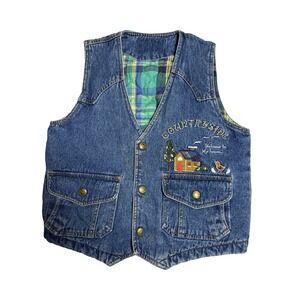 Cottagecore embroidered denim vest womans Small farm patchwork prairie core